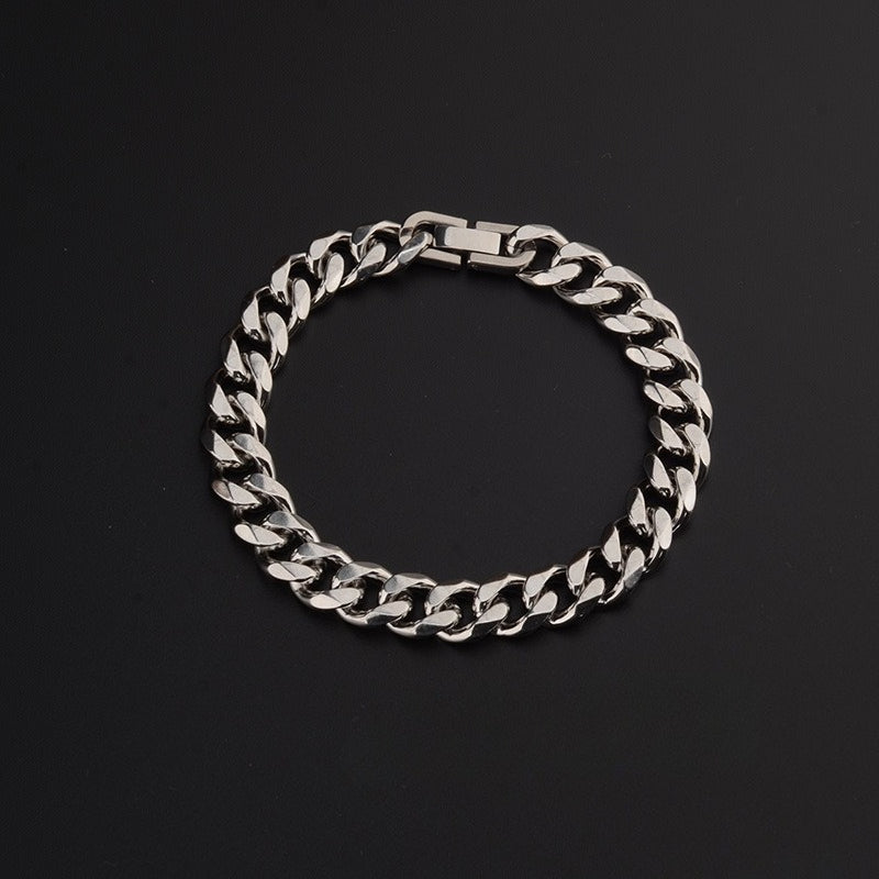 waterproof tarnish free titanium steel cuban chain bracelet heavy duty sleek fold over watch band clasp durable comfort fit industrial jewelry gift for him her