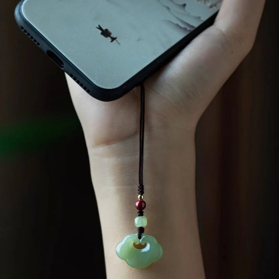 hetian jade peace lock keychain
