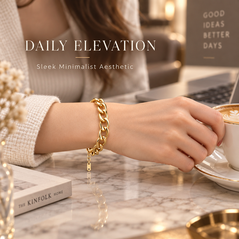 gold-plated brass cuban link bracelet with adjustable extender for men and women