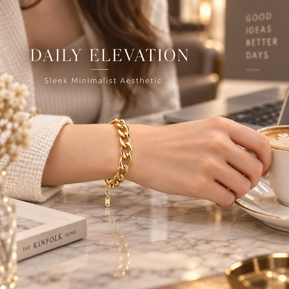 Gold-Plated Brass Cuban Link Bracelet with Adjustable Extender for Men and Women
