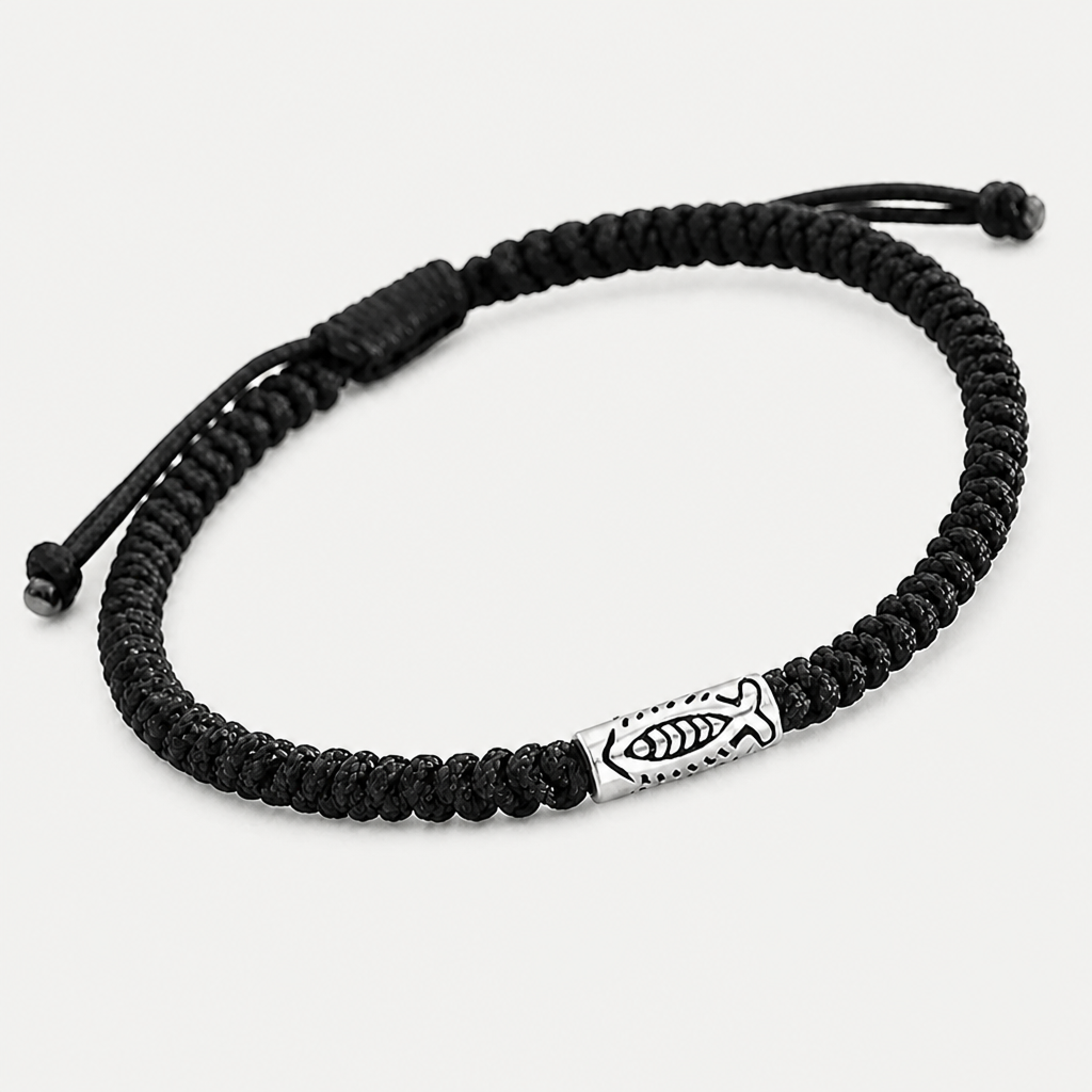 koi schwarzes string-armband | geflochtenes fisch-glücksbringer-armband für herren