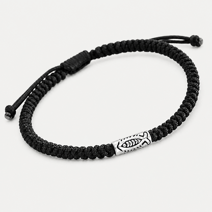 Koi Schwarzes String-Armband | Geflochtenes Fisch-Glücksbringer-Armband für Herren