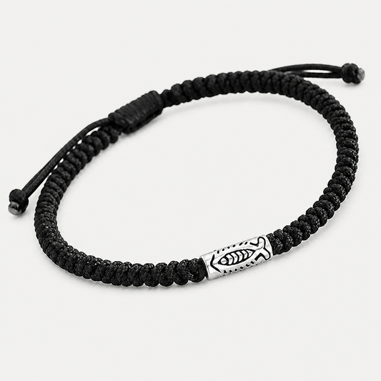 Koi Schwarzes String-Armband | Geflochtenes Fisch-Glücksbringer-Armband für Herren