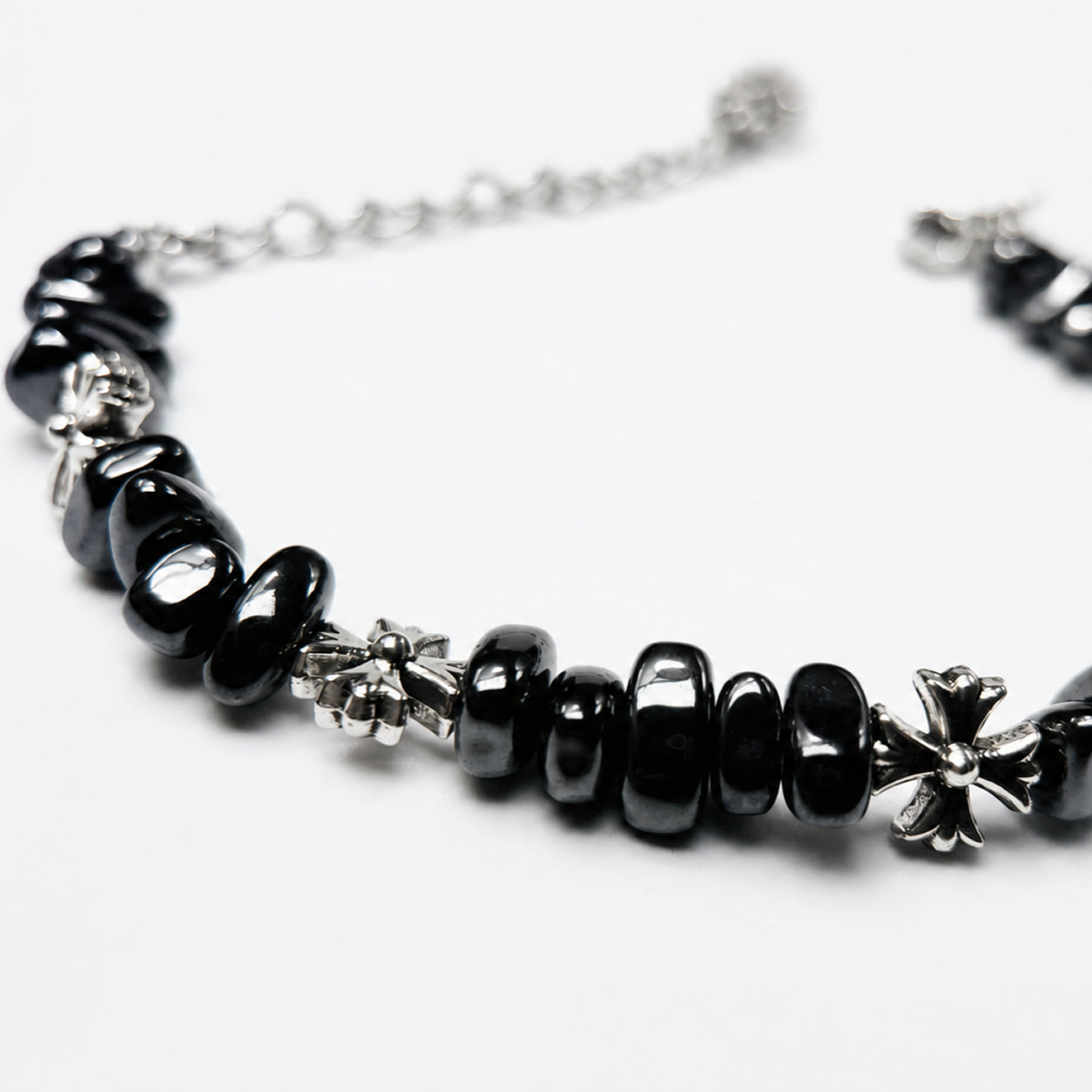 gothic cross beaded bracelet for men women natural black hematite stone irregular tumbled beads bracelet y2k hip hop punk rock wristband retro chrome floral crosses jewelry gif