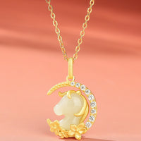 Chinese Zodiac Dream Moon Silver Jade Necklace – S925 Hetian Jade Horse Pendant for Women - STAR8S