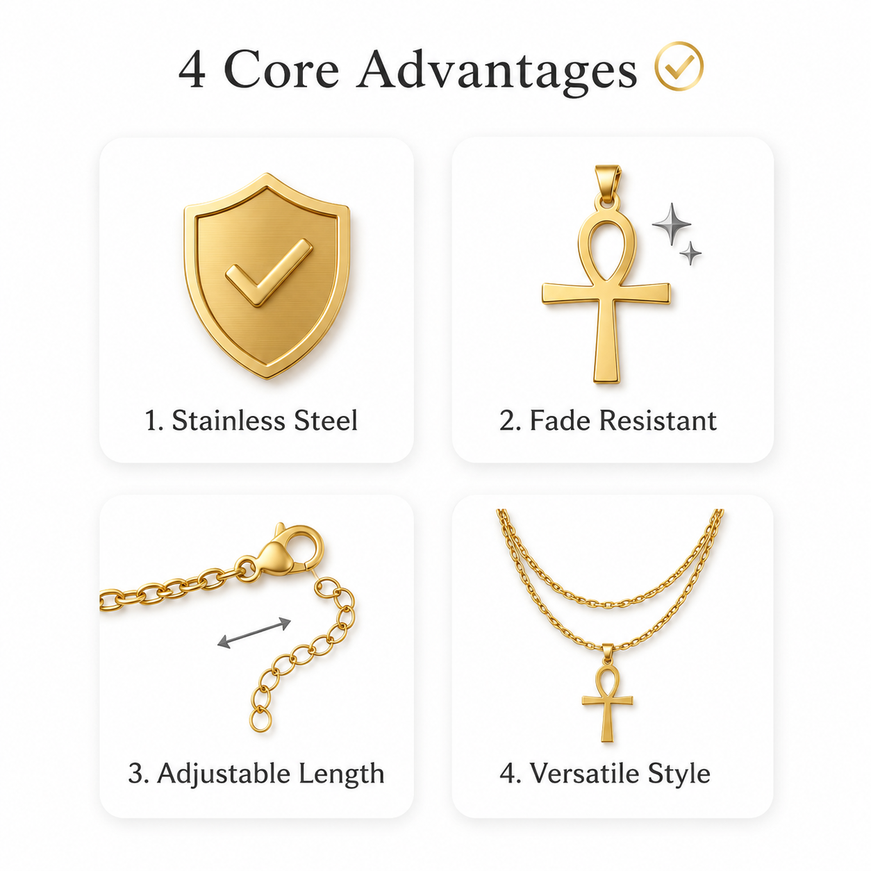 layered ankh cross necklace set for men women stainless steel egyptian key of life pendant twisted rope chain choker gold plated religious protection amulet statement sweater chain jewelry gift