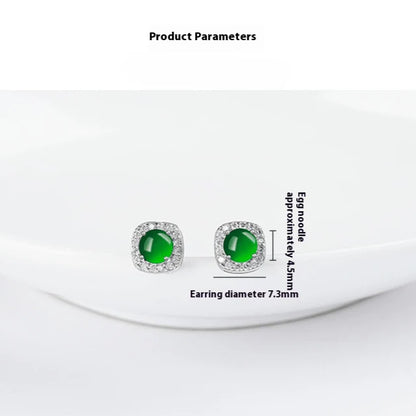 Green Round Earrings | S925 Silver Setting | Elegant Ice-Seed Jade