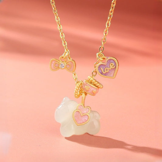 Chinese Zodiac Horse Jade Necklace – Natural Hetian Jade Heart Horse Pendant in S925 Silver for Women - STAR8S