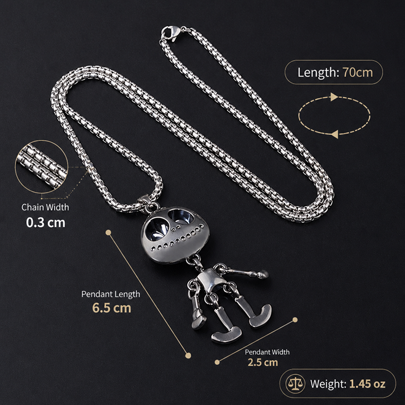 men's alien skeleton pendant necklace stainless steel articulated movable joint skull charm box chain hip hop streetwear y2k gothic punk jewelry gift for him