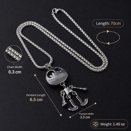 Men's Alien Skeleton Pendant Necklace Stainless Steel Articulated Movable Joint Skull Charm Box Chain Hip Hop Streetwear Y2K Gothic Punk Jewelry Gift for Him