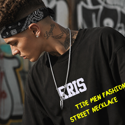 Men's Bullet Pendant Necklace Titanium Stainless Steel Box Chain Hip Hop Streetwear Vintage Textured Spike Charm Pendant Jewelry Gift for Him High School College Men