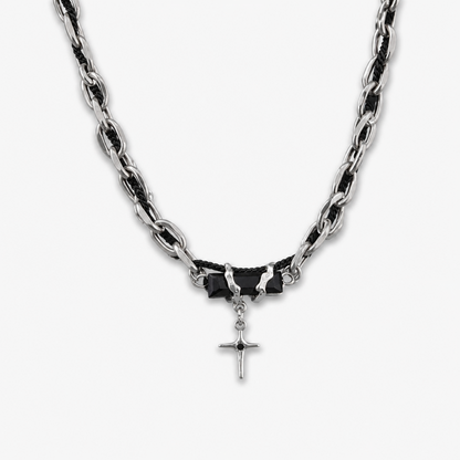 Men's Starburst Pendant Necklace Titanium Steel Cuban Link Chain Layered Hip Hop Choker Black Gem Cross Accent Streetwear Jewelry Gift for Men Male Accessories