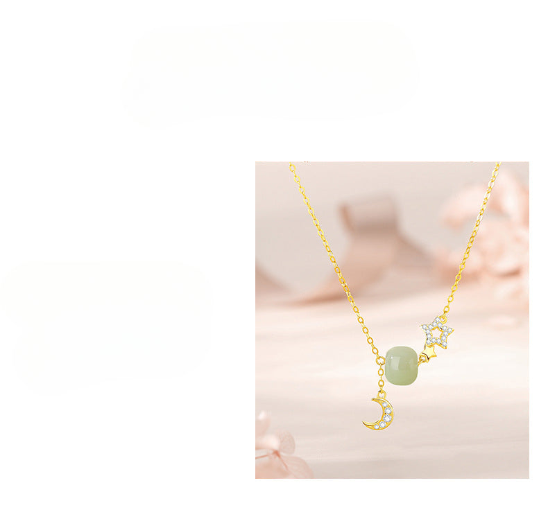 Real Jade Necklace - 925 Silver Star Moon Hetian Collarbone Chain | STAR8S