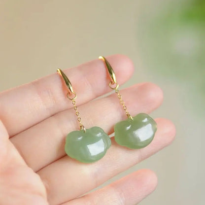 Antique Jade Earrings: Hetian Auspicious Clouds 925 Silver