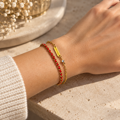 Women's Red Cord and Gold-Tone Double-Layer Bracelet with Always Message Bar and Adjustable Extender