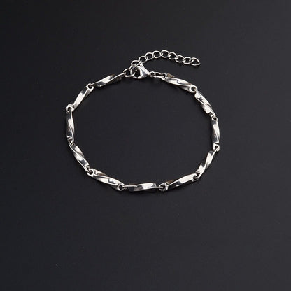 Titanium Steel Mobius Twisted Link Bracelet for Men Women Unisex Minimalist Silver Color Geometric Curb Chain Bracelet Hip Hop Streetwear Waterproof Fashion Jewelry