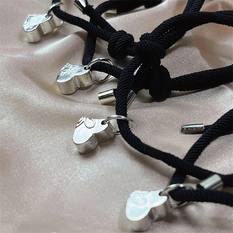 4pcs magnetic friendship bracelets for 4 best friends matching interlocking heart charm braided rope adjustable cord set family sibling long distance relationship gift 20g