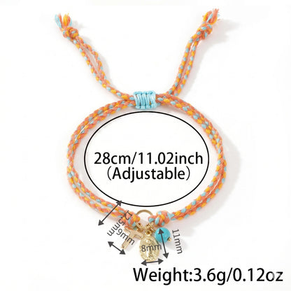 Handmade Woven Cord Bracelet for Women Men Cross Pendant Oval Virgin Mary Miraculous Medal Adjustable Religious Protection Blessing Cotton Jewelry Gift for Her