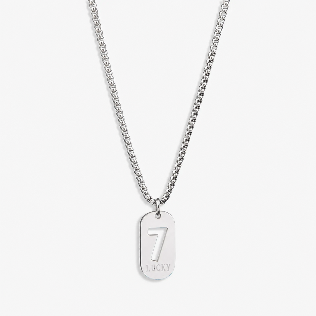 lucky number 7 pendant necklace for men women premium titanium steel dog tag nameplate hip hop punk streetwear jewelry long box chain sweater necklace gift