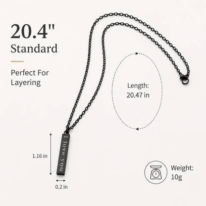 Romantic Engraved Vertical Bar Pendant Necklace for Men Women Black Stainless Steel I Love You Forever & Always Cuboid Stick Charm Minimalist Layering Cable Chain Trendy Couples Relationship Promise Anniversary Gift 20.4" 10g