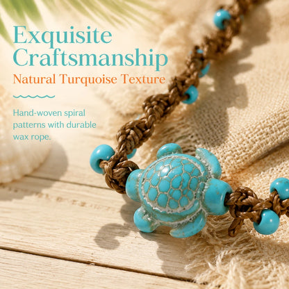 Handmade Turquoise Sea Turtle Bracelet for Women Men Bohemian Blue Bead Woven Rope Anklet Beach Ocean Wave Jewelry Adjustable Cord Marine Charms Gift