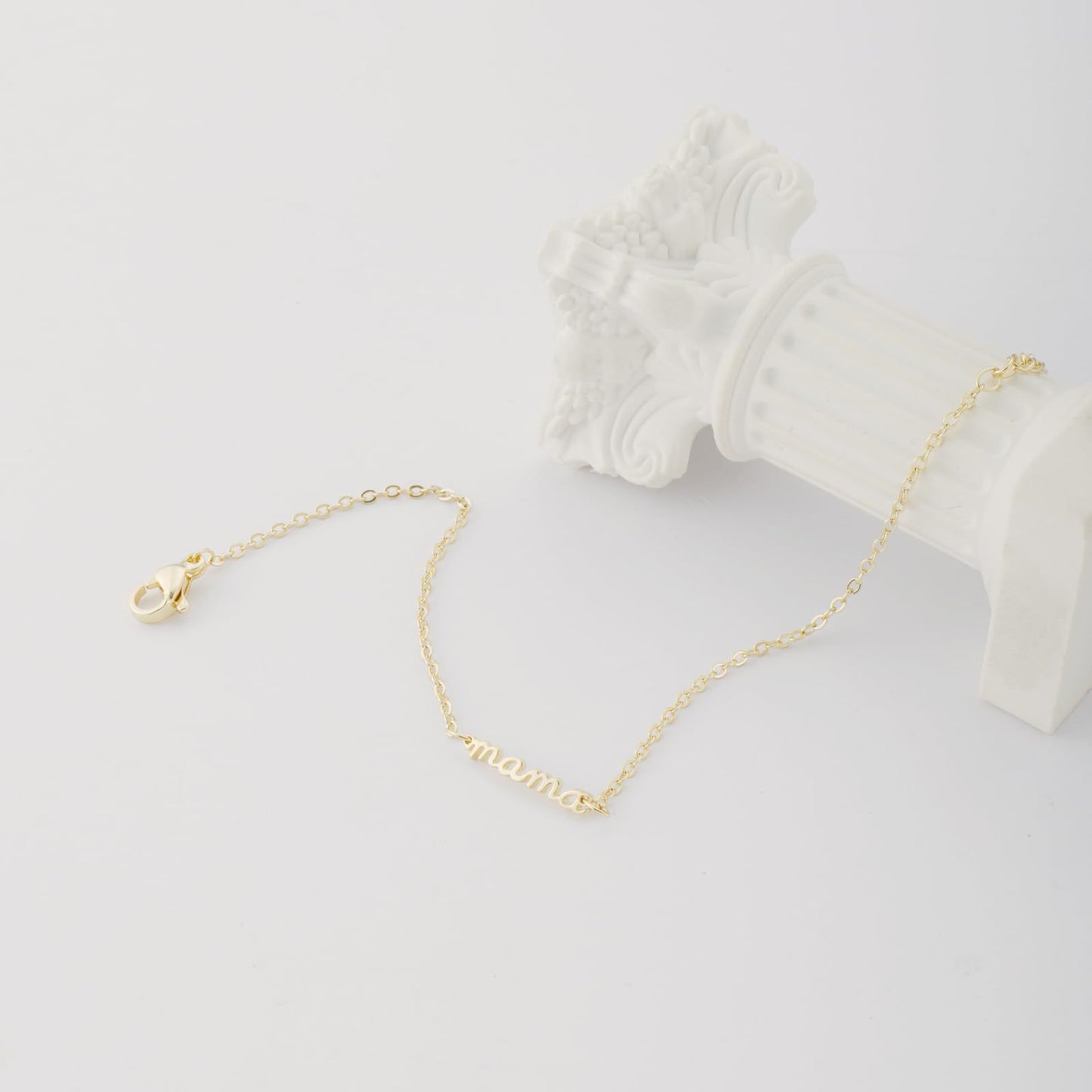 gold-tone mama bracelet for women, electroplated brass adjustable chain bracelet, dainty mother's day birthday gift for mom
