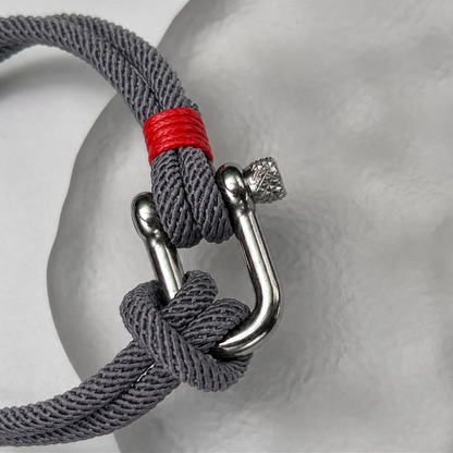 Stainless Steel Shackle Rope Bracelet for Men, U-Shaped Screw Clasp, Gray Red Unisex Outdoor Couple Wristband