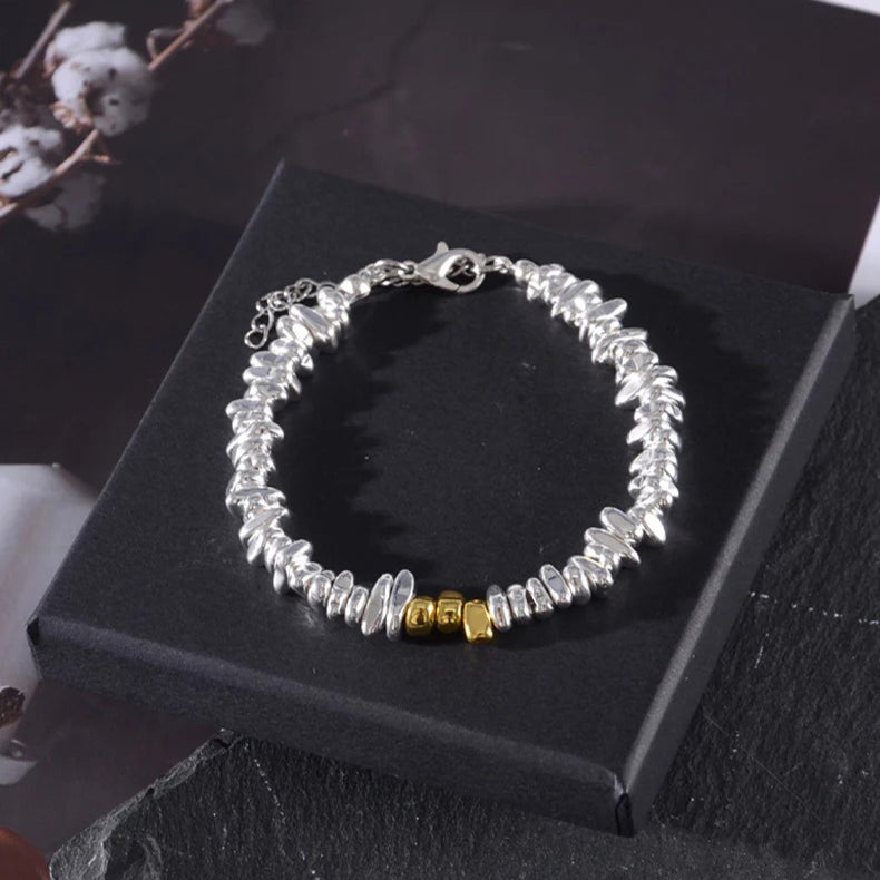 anti static bracelet for women men silver tone nugget bead bracelet irregular hematite stone shards strand stackable cute cheese nugget link chain winter static discharge jewelry light luxury minimalist birthday gift