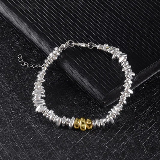 anti static bracelet for women men silver tone nugget bead bracelet irregular hematite stone shards strand stackable cute cheese nugget link chain winter static discharge jewelry light luxury minimalist birthday gift