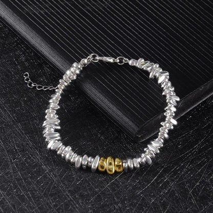 Anti Static Bracelet for Women Men Silver Tone Nugget Bead Bracelet Irregular Hematite Stone Shards Strand Stackable Cute Cheese Nugget Link Chain Winter Static Discharge Jewelry Light Luxury Minimalist Birthday Gift