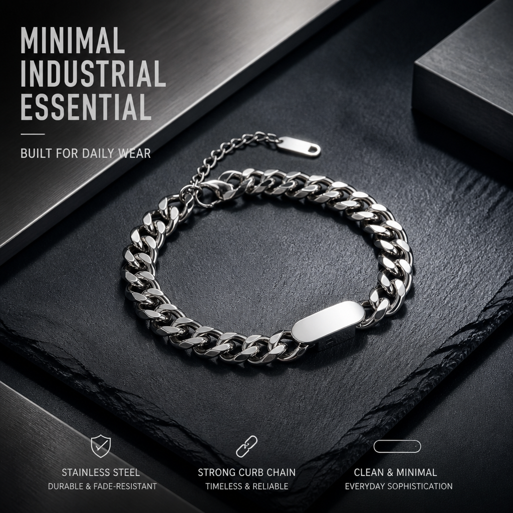 unisex stainless steel cuban link id bracelet, adjustable 7-9 inch chain bracelet