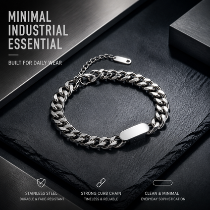 Unisex Stainless Steel Cuban Link ID Bracelet, Adjustable 7-9 Inch Chain Bracelet