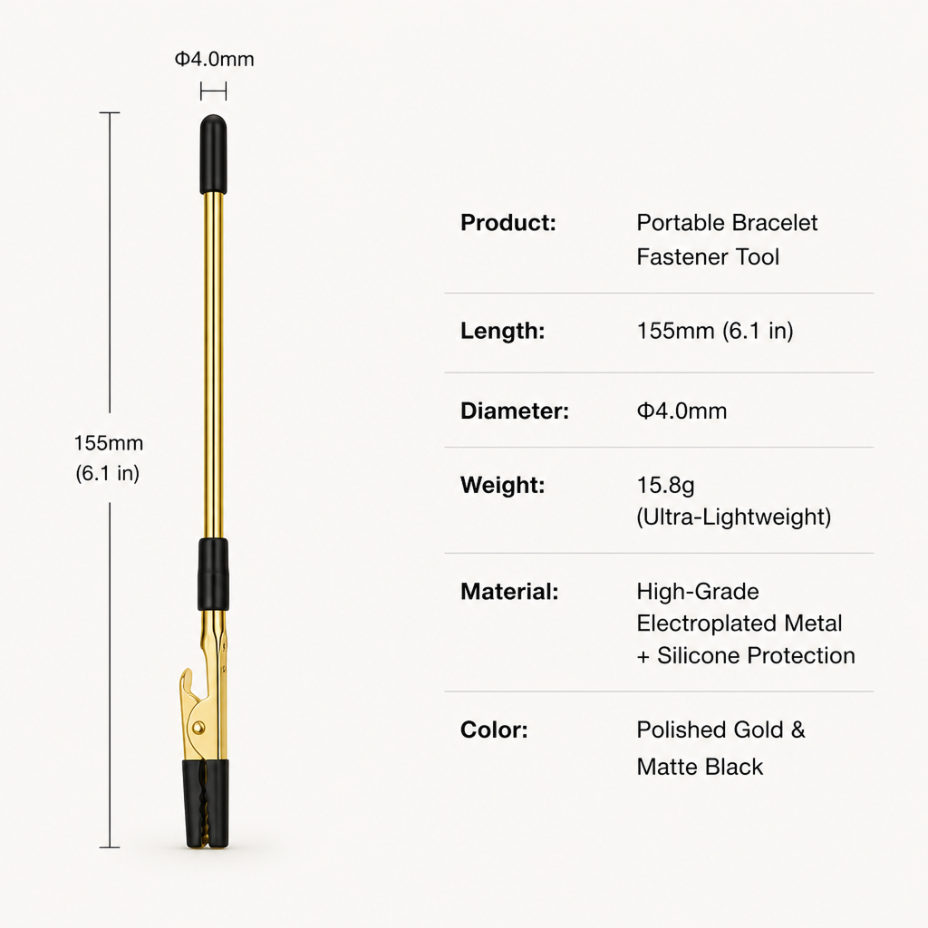 jewelry clasp helper for bracelets and necklaces, one-handed bracelet fastening tool with spring clip, gold-color iron rod jewelry dressing aid, 6.10 inch lightweight clasp holder for chain bracelets and necklaces, travel accessory for home or travel