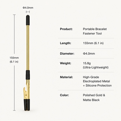 Jewelry Clasp Helper for Bracelets and Necklaces, One-Handed Bracelet Fastening Tool with Spring Clip, Gold-Color Iron Rod Jewelry Dressing Aid, 6.10 Inch Lightweight Clasp Holder for Chain Bracelets and Necklaces, Travel Accessory for Home or Travel
