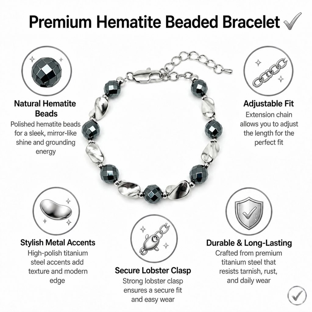 natural black hematite beaded bracelet for men women sleek metallic stone round bead bracelet fade resistant y2k hip hop streetwear wristband minimalist stacking jewelry gift