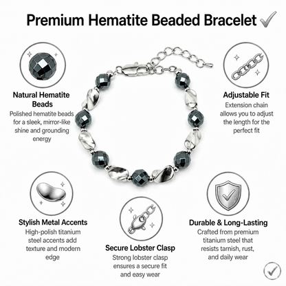 Natural Black Hematite Beaded Bracelet for Men Women Sleek Metallic Stone Round Bead Bracelet Fade Resistant Y2K Hip Hop Streetwear Wristband Minimalist Stacking Jewelry Gift