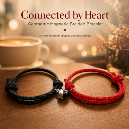 Magnetic Couples Bracelets Matching Heart Mutual Attraction Rope Braided Bracelet Set for Boyfriend Girlfriend Long Distance Relationship Friendship Jewelry Gift for Best Friend