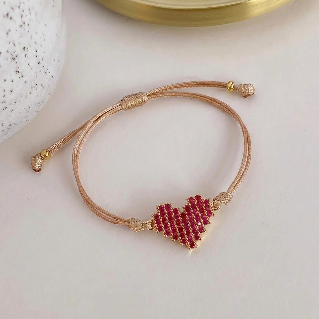 french style adjustable string bracelet for women delicate micro pavé cubic zirconia pink heart charm bracelet minimalist braided rope cord daily dainty love jewelry valentine gift