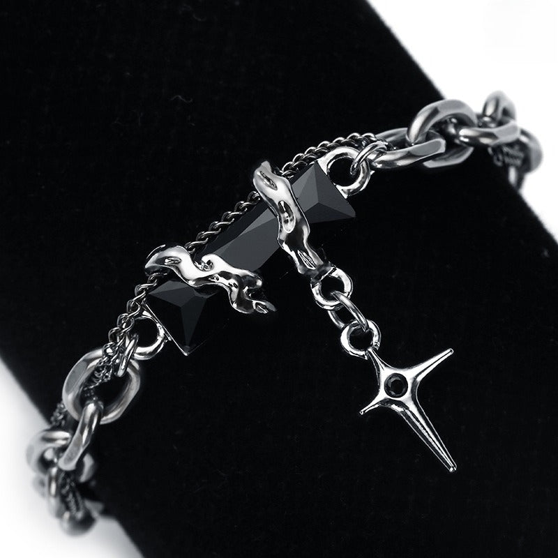 titanium steel black cubic zirconia cross chain bracelet for men women layered cable curb link wristband gothic punk cross charm jewelry eboy egirl y2k aesthetic gift