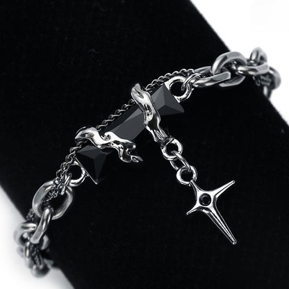 Titanium Steel Black Cubic Zirconia Cross Chain Bracelet for Men Women Layered Cable Curb Link Wristband Gothic Punk Cross Charm Jewelry Eboy Egirl Y2K Aesthetic Gift