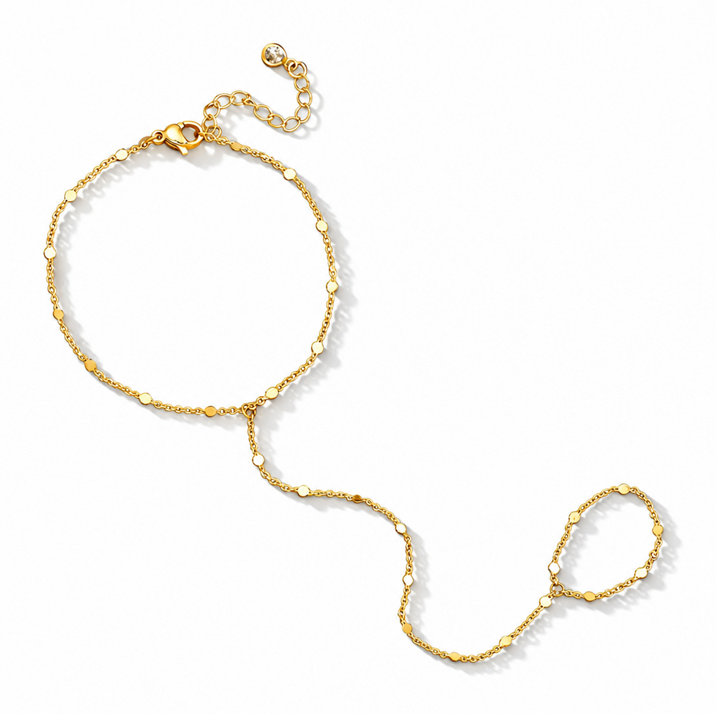 minimalist finger ring bracelet for women premium brass hand chain dainty slave bracelet link ring attached gold tone wristband boho back of hand harness jewelry gift