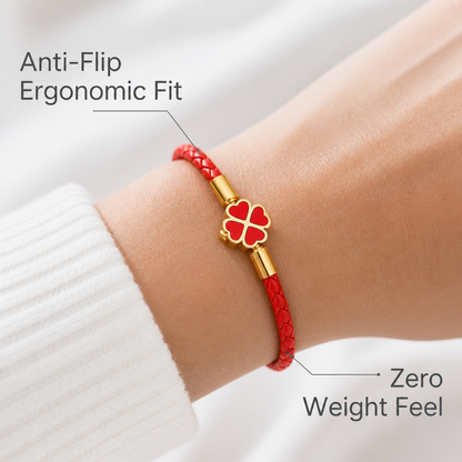 Red String Bracelet for Women Men Stainless Steel Four Leaf Clover Braided Leather Bracelet Lucky Protection Amulet Kabbalah Red Rope Wristband Friendship Jewelry Gift 8.3 Inches