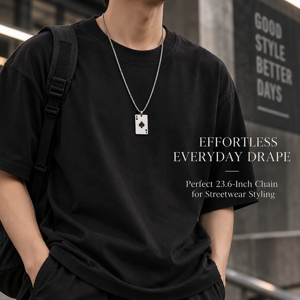 titanium steel ace of spades pendant necklace for men women unisex stainless steel playing poker card charm pendant hip hop streetwear box chain luck jewelry