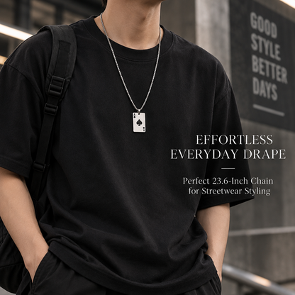 Titanium Steel Ace of Spades Pendant Necklace for Men Women Unisex Stainless Steel Playing Poker Card Charm Pendant Hip Hop Streetwear Box Chain Luck Jewelry
