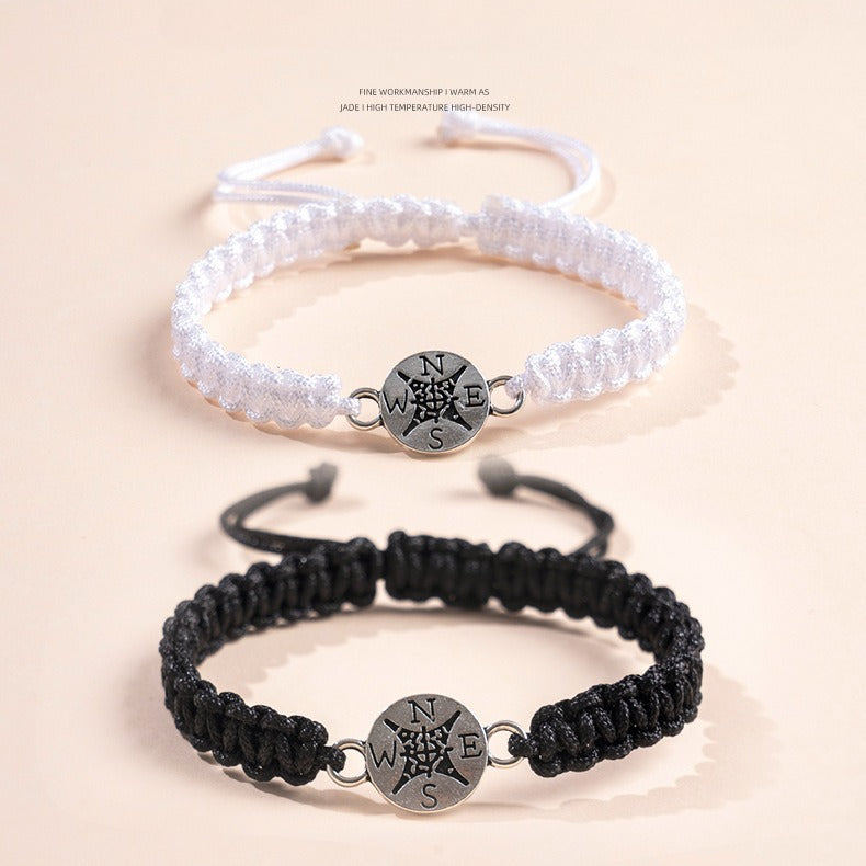 compass matching bracelets for best friends graduation gift set for teen boys girls adjustable hand-woven moving away farewell relationship jewelry 2pcs