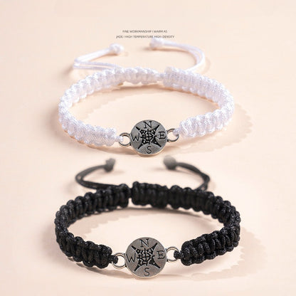 Compass Matching Bracelets for Best Friends Graduation Gift Set for Teen Boys Girls Adjustable Hand-Woven Moving Away Farewell Relationship Jewelry 2Pcs