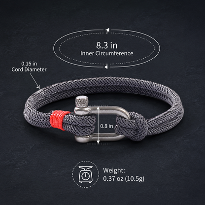 Stainless Steel Shackle Rope Bracelet for Men, U-Shaped Screw Clasp, Gray Red Unisex Outdoor Couple Wristband