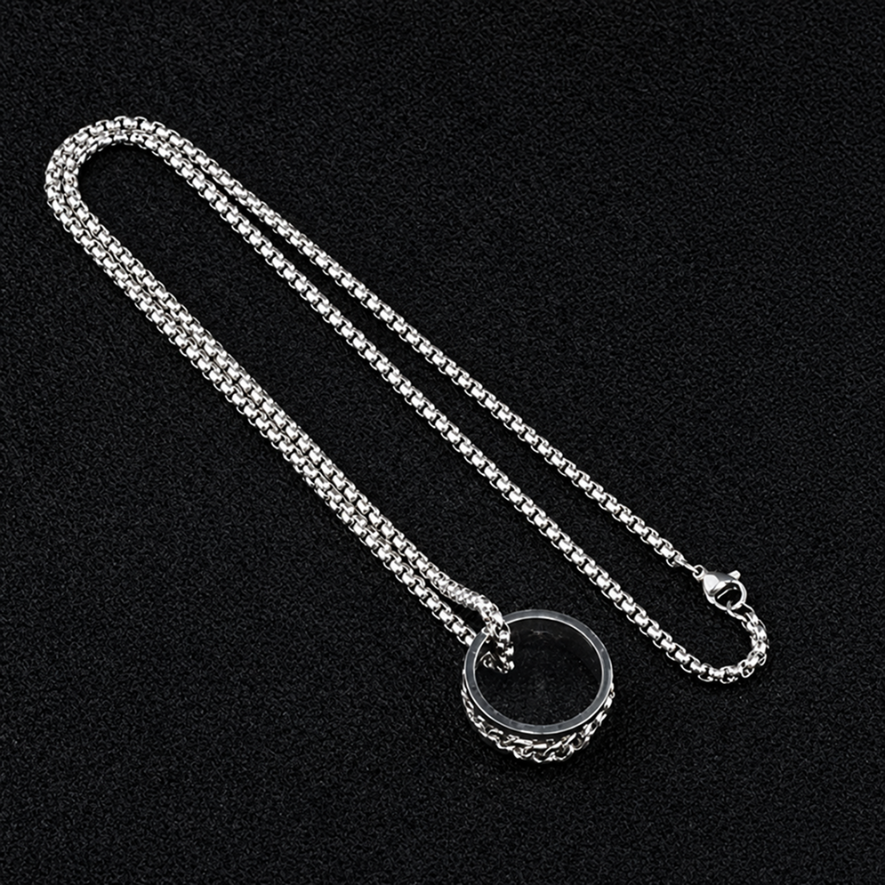 waterproof tarnish-free spinner ring necklace, premium titanium steel rotatable chain pendant, durable minimalist hip hop streetwear fidget anxiety relief jewelry gift
