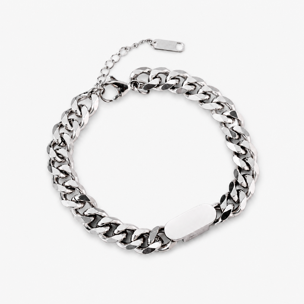 unisex stainless steel cuban link id bracelet, adjustable 7-9 inch chain bracelet