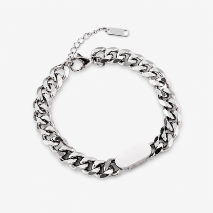 Unisex Stainless Steel Cuban Link ID Bracelet, Adjustable 7-9 Inch Chain Bracelet